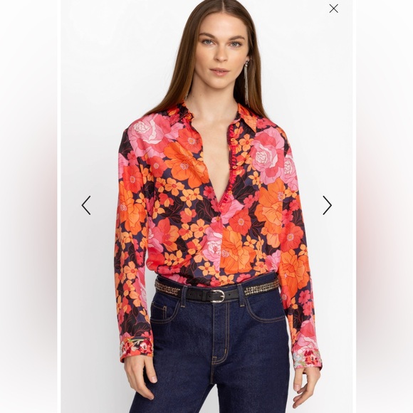 Johnny Was Becca Button Down Shirt Medium Silk - Picture 3 of 16